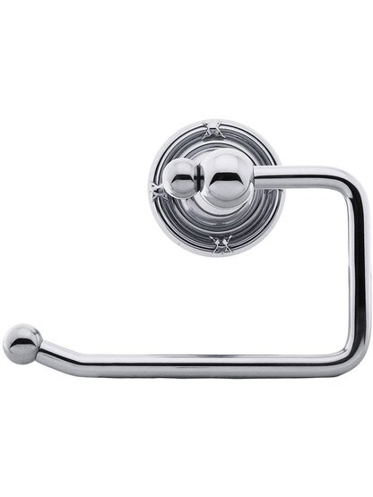 Brass Swinging Toilet-Paper Holder with Ribbon and Reed Rosette in Polished Chrome.